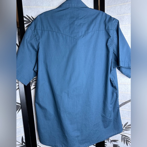 Men’s Pearl Snap Wrangler Shirt Solid Navy Size Large - Picture 4 of 6